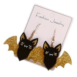 Fashion Jewelry Black and Gold Bat Earrings